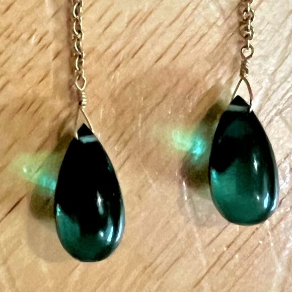 Vtg Green Quartz Teardrop Shoulder Duster Earrings Borealis Jewelry of New York - Picture 8 of 8